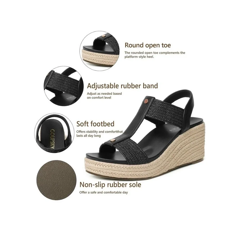 Espadrilles Wedge Sandals Women Comfortable Open Toe Platform Sandals NIB 9.5